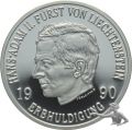 Liechtenstein 10 Franken 1990 - Hans Adam II. | Grosssilbermünze in Top Zustand