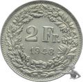 2 Franken 1948 B | Silbermünze in sehr gutem Zustand