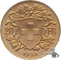 20 Franken 1935 ohne L Goldvreneli 6.45 Gramm 900er Gold Vreneli