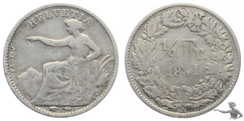 50 Rappen 1851 A | sitzende Helvetia Silber Orig. Bilder