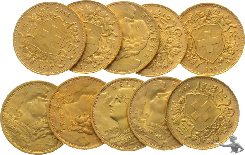 10 Stück 20 Franken Goldvreneli Gold Vreneli